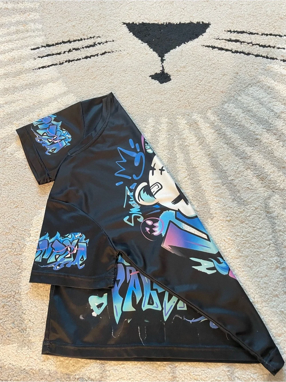 Kids Black Pajama Set with Blue & Purple Graphic Bear